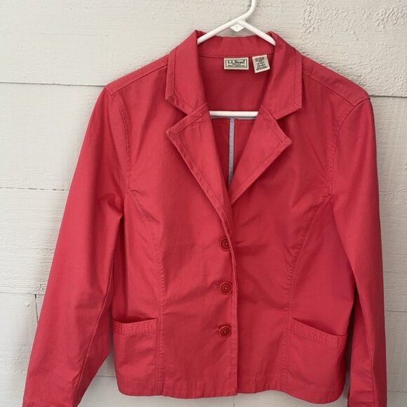 LL Bean Pink Notched Collar Jacket Size 14P - Picture 1 of 14